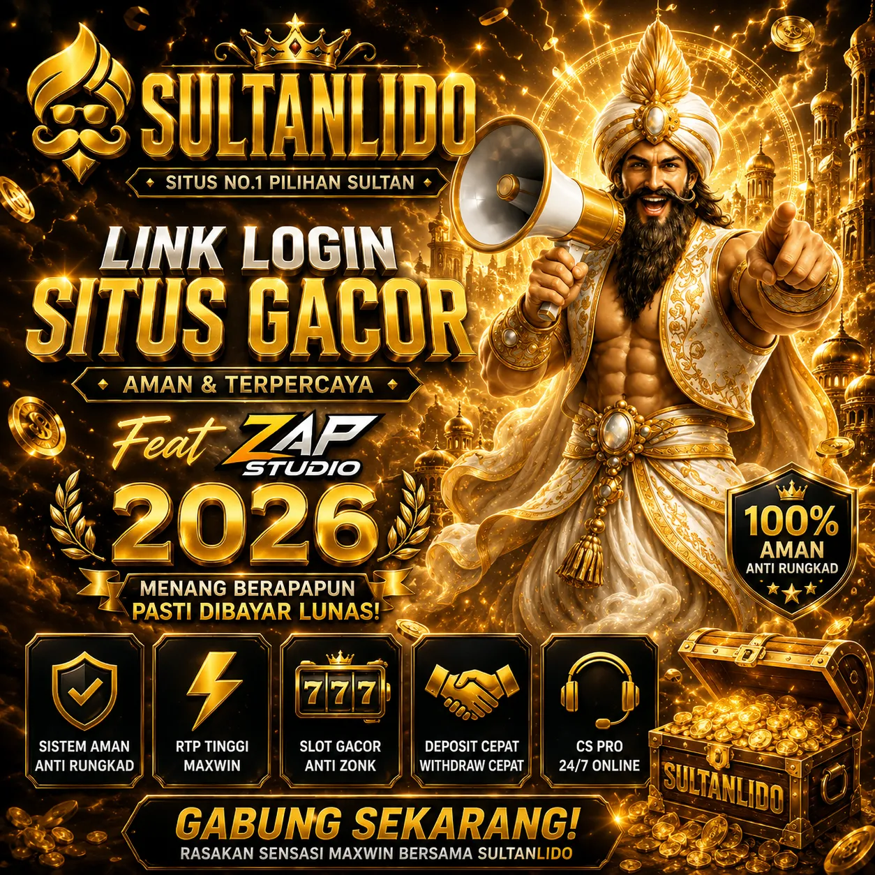 Visual utama SULTANLIDO dengan identitas emas dan sosok Sultan